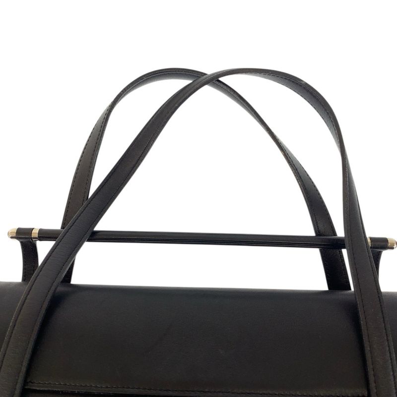 Cartier Cabochon Black Wine Red Silver Leather Handbag