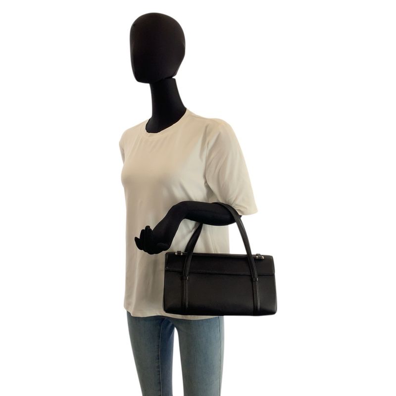 Cartier Cabochon Black Wine Red Silver Leather Handbag