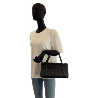 Cartier Cabochon Black Wine Red Silver Leather Handbag