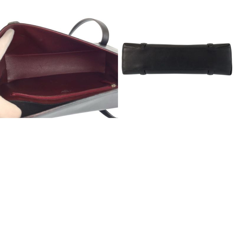 Cartier Cabochon Black Wine Red Silver Leather Handbag