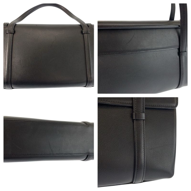 Cartier Cabochon Black Wine Red Silver Leather Handbag