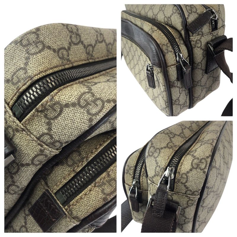 Gucci Beige Dark Brown Gunmetal GG Supreme Canvas Leather Shoulder Bag