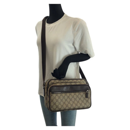 Gucci Beige Dark Brown Gunmetal GG Supreme Canvas Leather Shoulder Bag