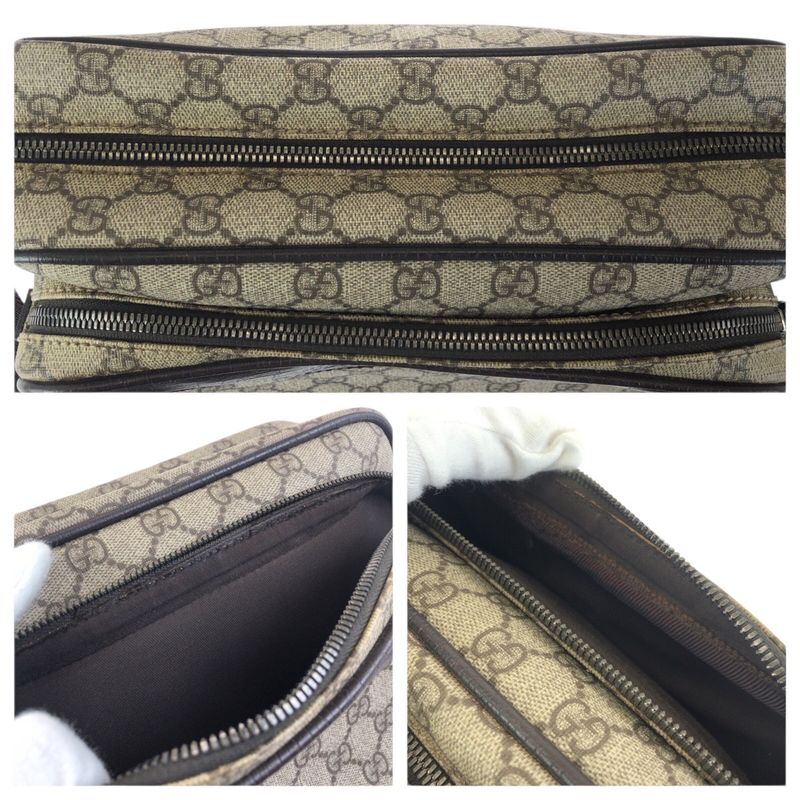 Gucci Beige Dark Brown Gunmetal GG Supreme Canvas Leather Shoulder Bag