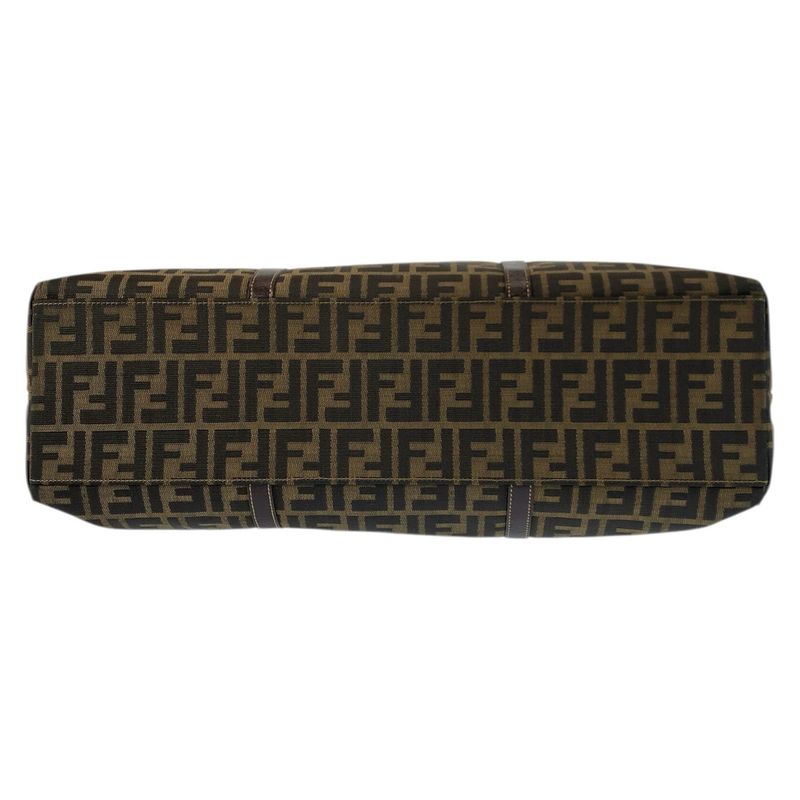 Fendi Zucca Brown Gold Canvas Leather Tote Shoulder Bag