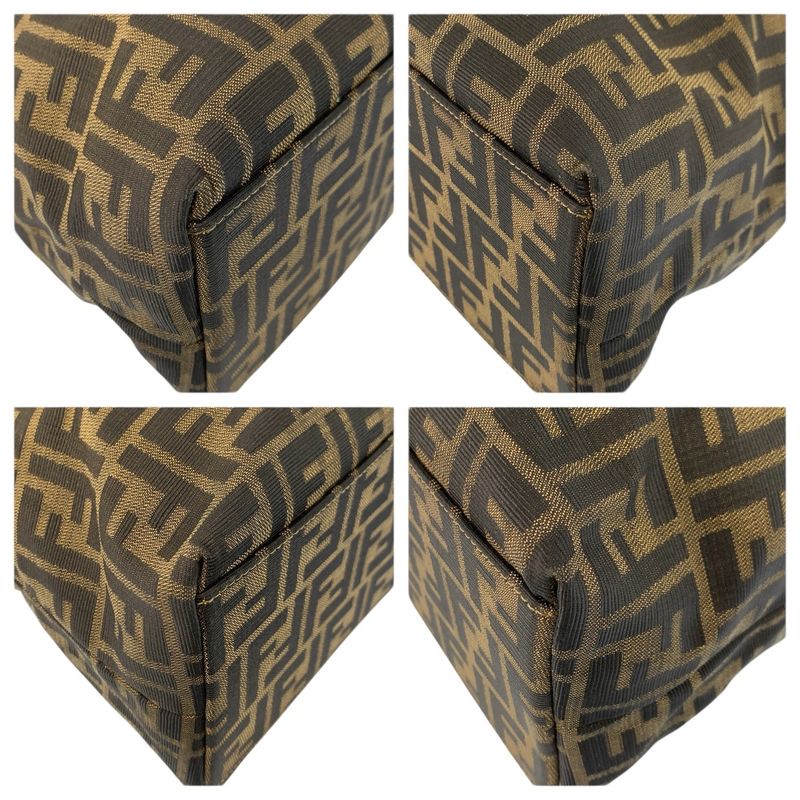Fendi Zucca Brown Gold Canvas Leather Tote Shoulder Bag