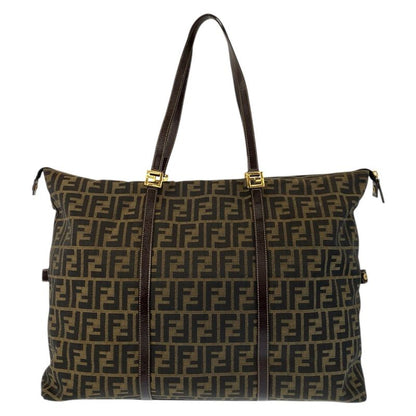 Fendi Zucca Brown Gold Canvas Leather Tote Shoulder Bag