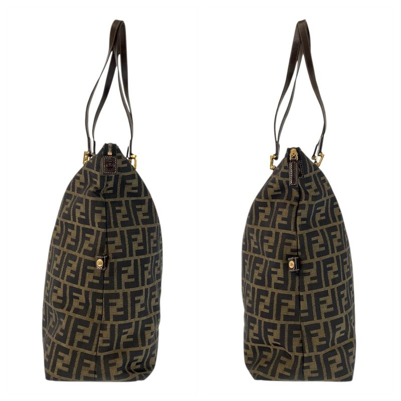 Fendi Zucca Brown Gold Canvas Leather Tote Shoulder Bag