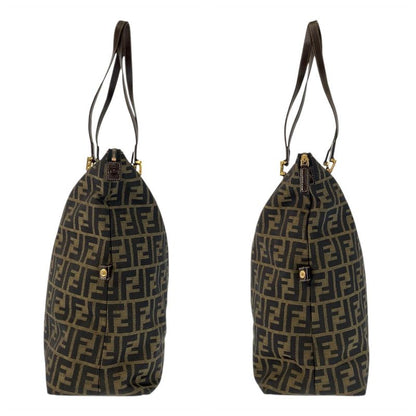 Fendi Zucca Brown Gold Canvas Leather Tote Shoulder Bag