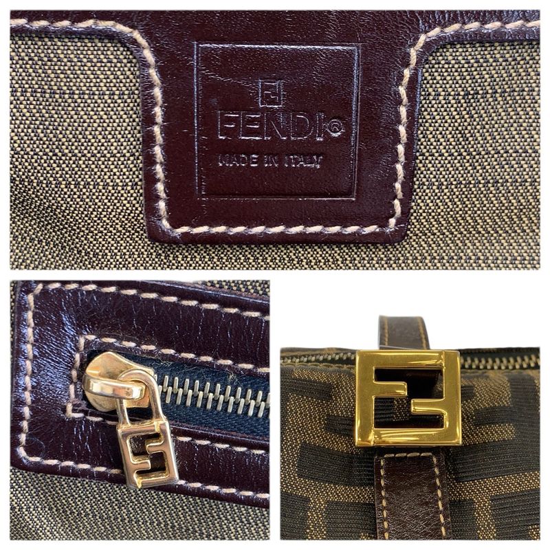 Fendi Zucca Brown Gold Canvas Leather Tote Shoulder Bag