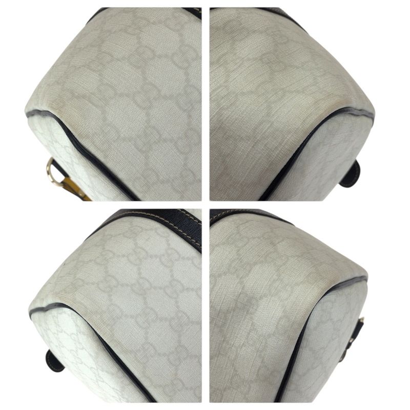 Gucci White Black Gold GG Supreme Canvas Leather Mini Boston Bag