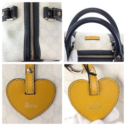 Gucci White Black Gold GG Supreme Canvas Leather Mini Boston Bag