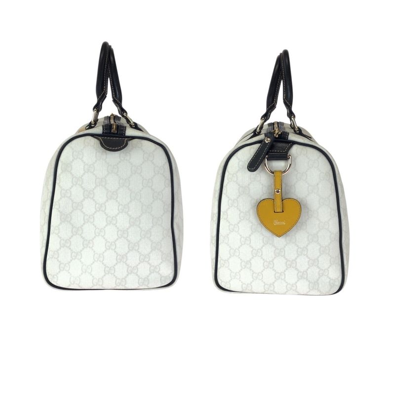 Gucci White Black Gold GG Supreme Canvas Leather Mini Boston Bag