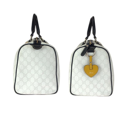 Gucci White Black Gold GG Supreme Canvas Leather Mini Boston Bag