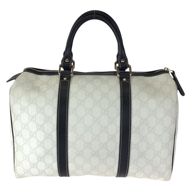 Gucci White Black Gold GG Supreme Canvas Leather Mini Boston Bag