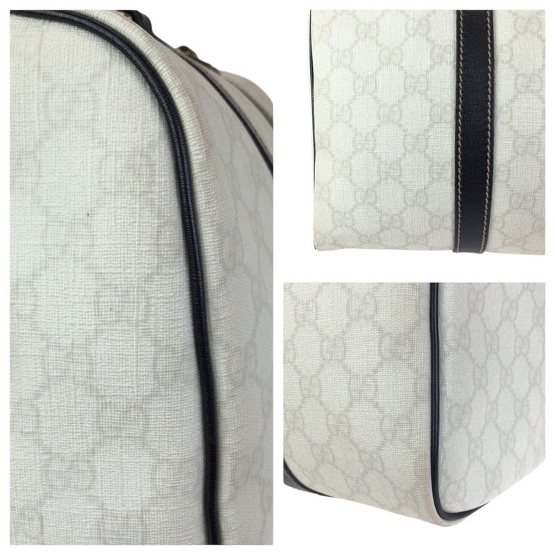 Gucci White Black Gold GG Supreme Canvas Leather Mini Boston Bag