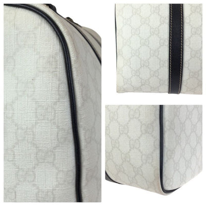Gucci White Black Gold GG Supreme Canvas Leather Mini Boston Bag