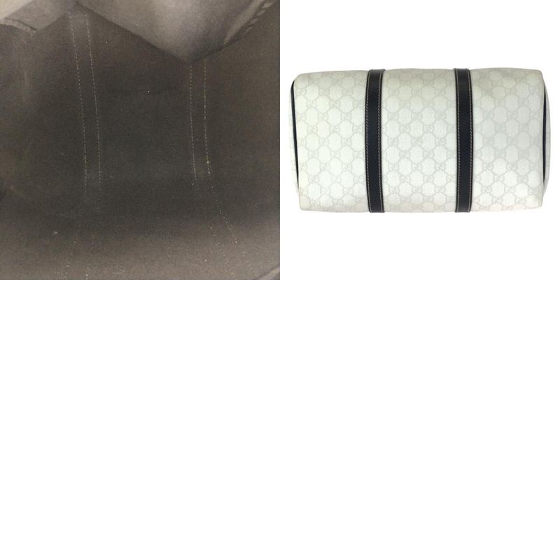 Gucci White Black Gold GG Supreme Canvas Leather Mini Boston Bag