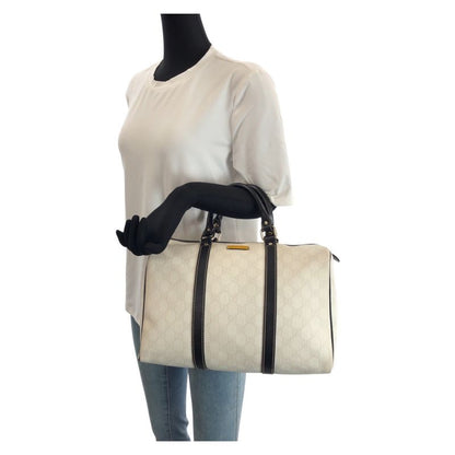 Gucci White Black Gold GG Supreme Canvas Leather Mini Boston Bag