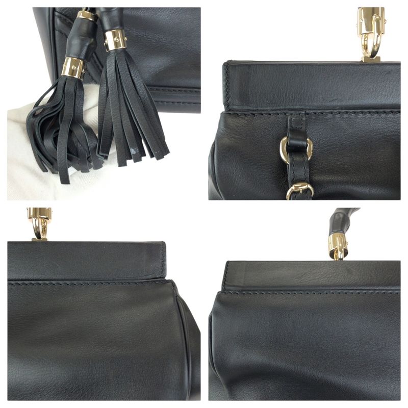 Gucci Bamb Double Tassel Black Gold Leather Handbag