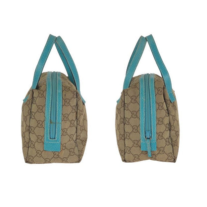 Gucci Beige Light Blue GG Canvas Leather Handbag Pouch Vanity