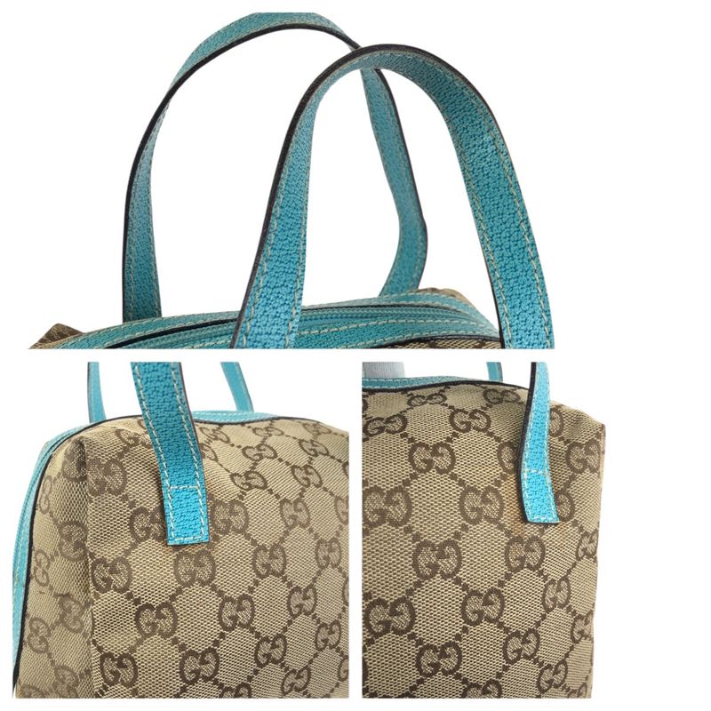 Gucci Beige Light Blue GG Canvas Leather Handbag Pouch Vanity