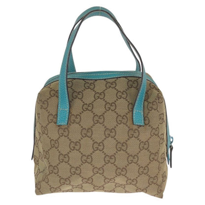 Gucci Beige Light Blue GG Canvas Leather Handbag Pouch Vanity