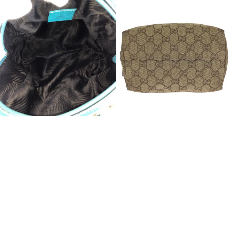 Gucci Beige Light Blue GG Canvas Leather Handbag Pouch Vanity