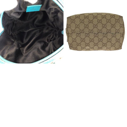 Gucci Beige Light Blue GG Canvas Leather Handbag Pouch Vanity