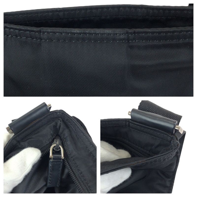 Prada Tessuto Black Silver Nylon Shoulder Bag