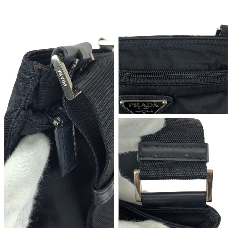 Prada Tessuto Black Silver Nylon Shoulder Bag