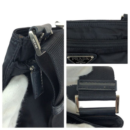 Prada Tessuto Black Silver Nylon Shoulder Bag