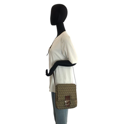 Fendi Zucchino Brown Gold Canvas Leather Shoulder Bag Pochette