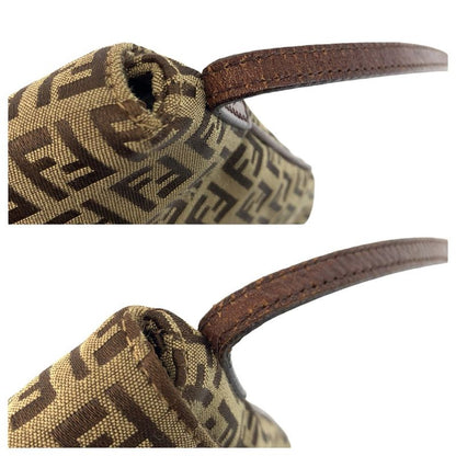 Fendi Zucchino Brown Gold Canvas Leather Shoulder Bag Pochette