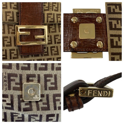 Fendi Zucchino Brown Gold Canvas Leather Shoulder Bag Pochette