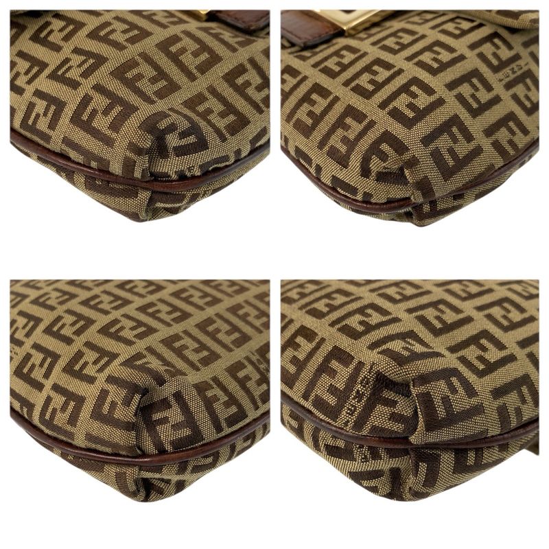 Fendi Zucchino Brown Gold Canvas Leather Shoulder Bag Pochette