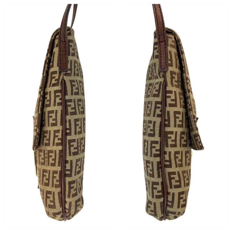 Fendi Zucchino Brown Gold Canvas Leather Shoulder Bag Pochette