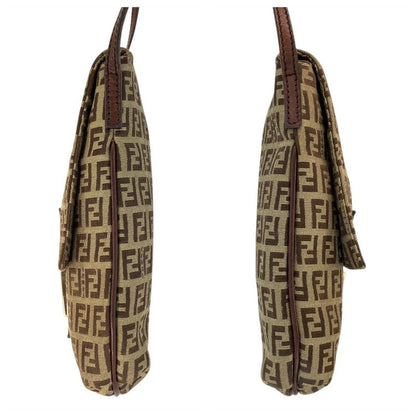 Fendi Zucchino Brown Gold Canvas Leather Shoulder Bag Pochette