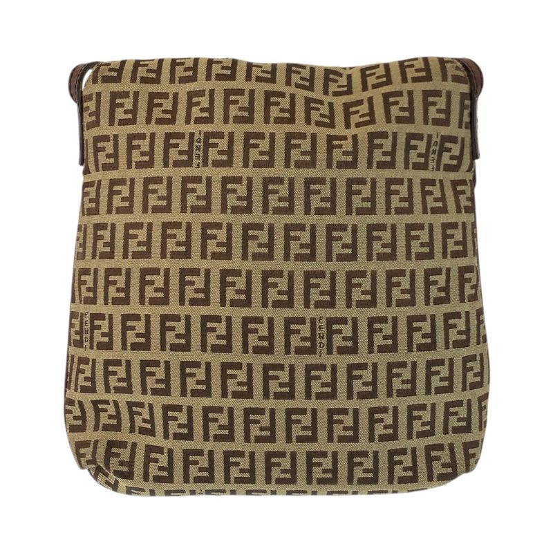 Fendi Zucchino Brown Gold Canvas Leather Shoulder Bag Pochette