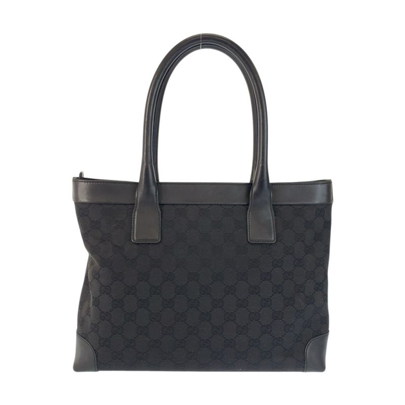 Gucci Black Silver GG Canvas Leather Tote