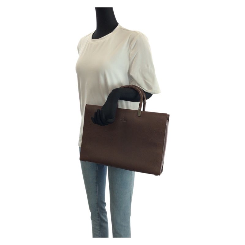 Gucci Bamboo 2-Way Brown Gunmetal Leather 002 Tote Shoulder Bag