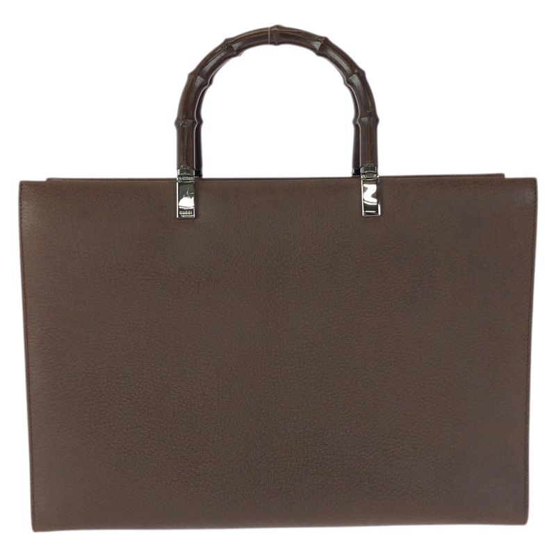 Gucci Bamboo 2-Way Brown Gunmetal Leather 002 Tote Shoulder Bag