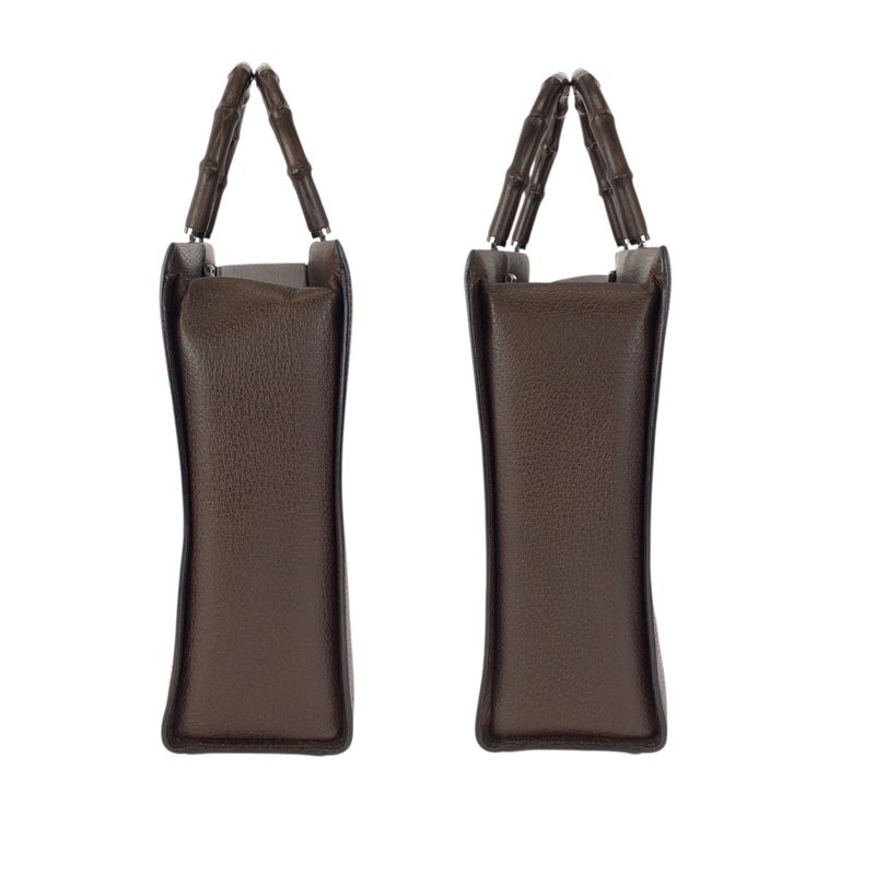 Gucci Bamboo 2-Way Brown Gunmetal Leather 002 Tote Shoulder Bag