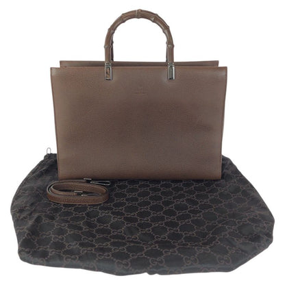 Gucci Bamboo 2-Way Brown Gunmetal Leather 002 Tote Shoulder Bag
