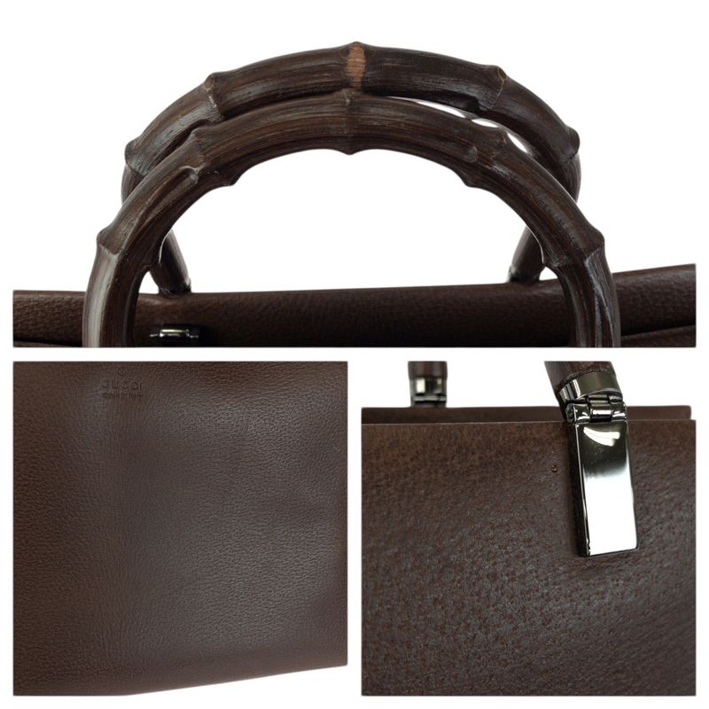 Gucci Bamboo 2-Way Brown Gunmetal Leather 002 Tote Shoulder Bag