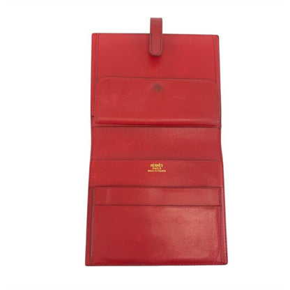 Hermes Saumur Red Gold Leather Compact Wallet ◯
