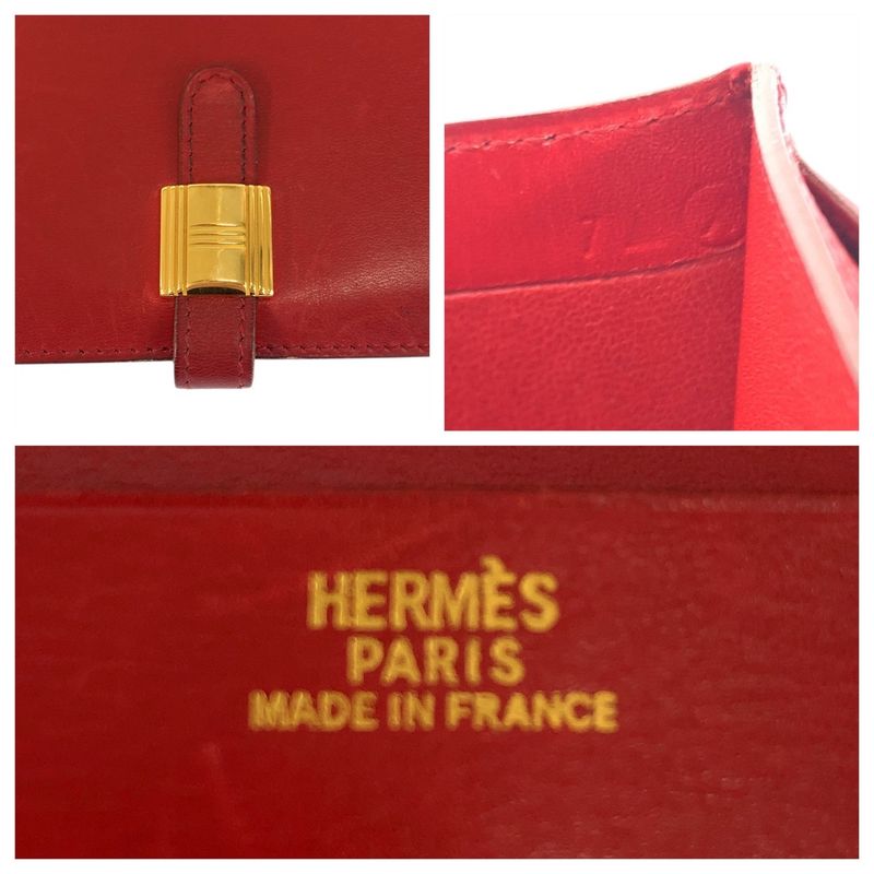 Hermes Saumur Red Gold Leather Compact Wallet ◯