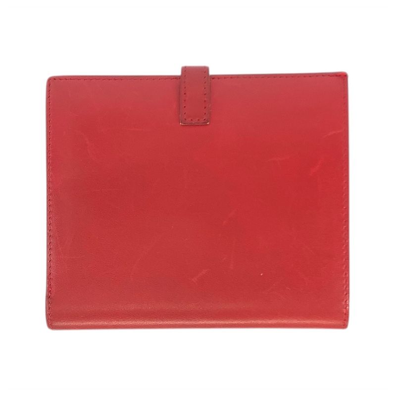 Hermes Saumur Red Gold Leather Compact Wallet ◯
