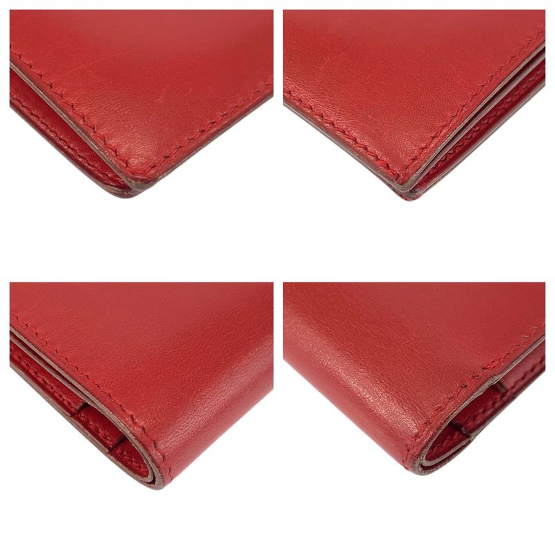 Hermes Saumur Red Gold Leather Compact Wallet ◯