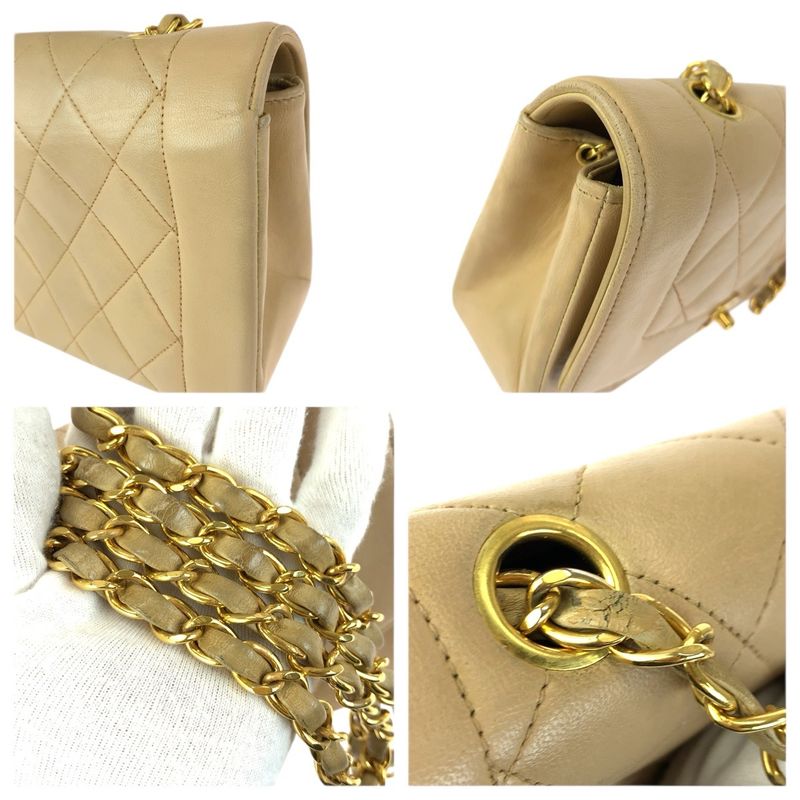 Chanel Vintage Diana Quilted Beige Gold Lambskin Chain Shoulder Bag
